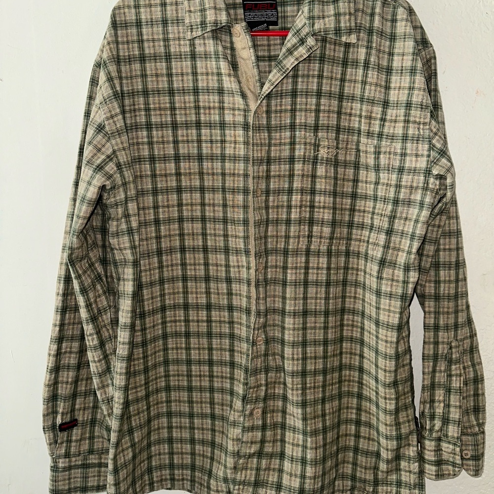 Green Plaid Button-Up Shirt.. Vintage FUBU Button Up - Picture 2 of 4